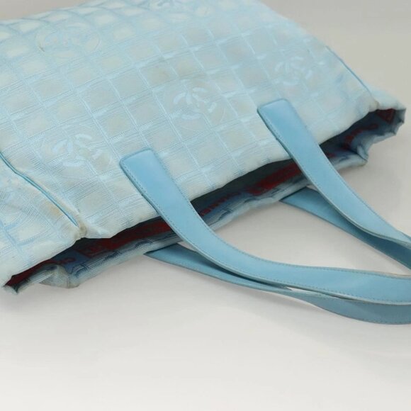 CHANEL New Travel line Tote Bag Nylon Light Blue Silver CC Auth - Picture 7 of 16